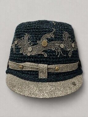 Stylish Men's Crochet Fedora Hat with Metallic Accents - Black